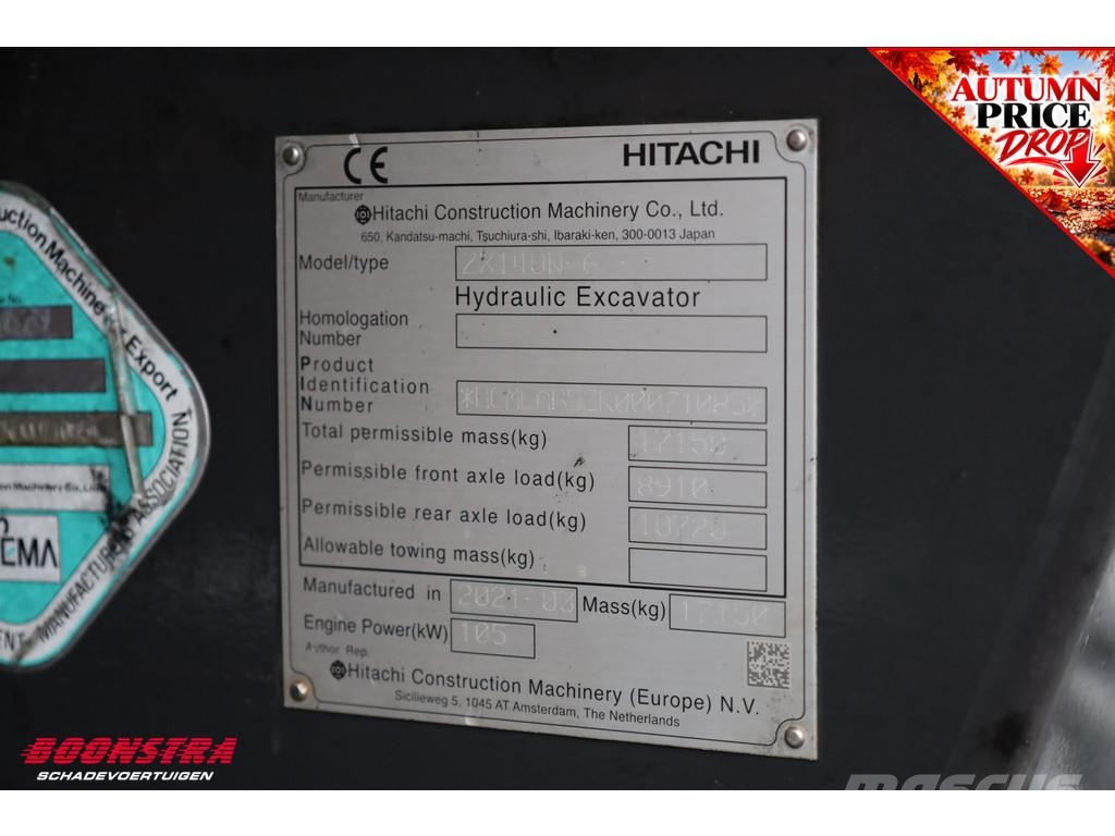 Hitachi ZX140W-6 BY 2021 8.200 Uur 特殊挖土機/掘鑿機/挖掘機
