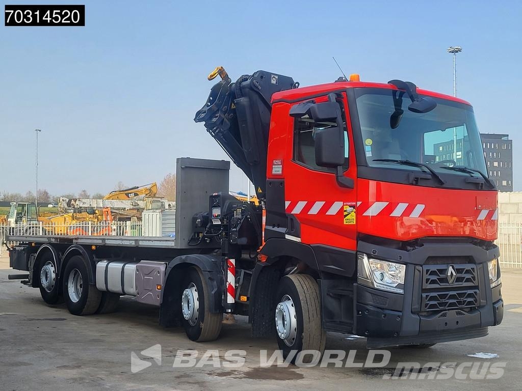 Renault C 460 8X2 HIAB 477EP-2 HIPRO Crane Kran Lift+steer 平板式/側卸式卡車