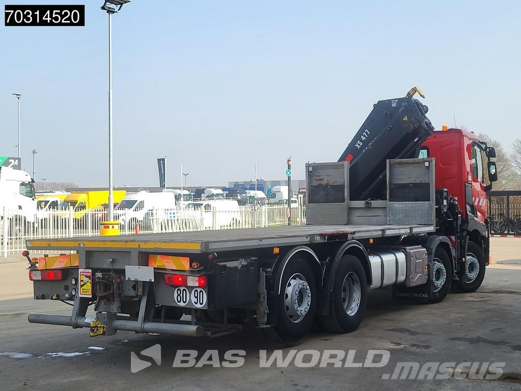 Renault C 460 8X2 HIAB 477EP-2 HIPRO Crane Kran Lift+steer 平板式/側卸式卡車