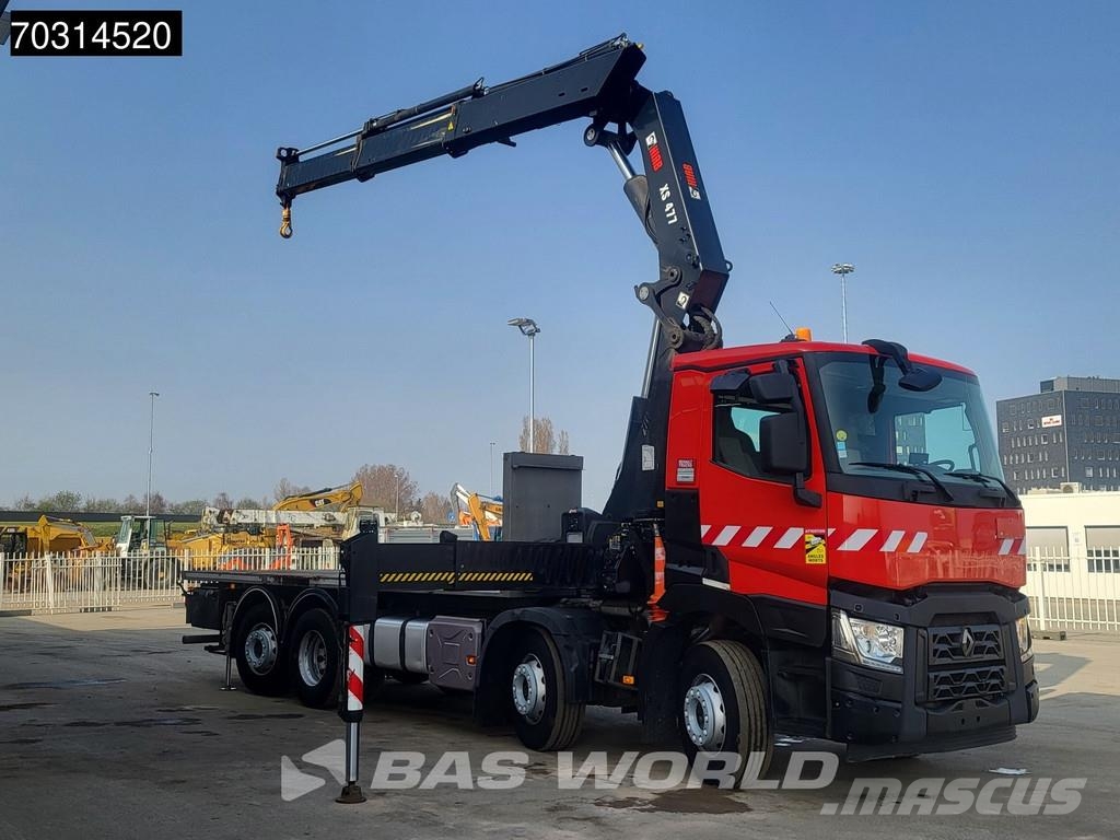 Renault C 460 8X2 HIAB 477EP-2 HIPRO Crane Kran Lift+steer 平板式/側卸式卡車