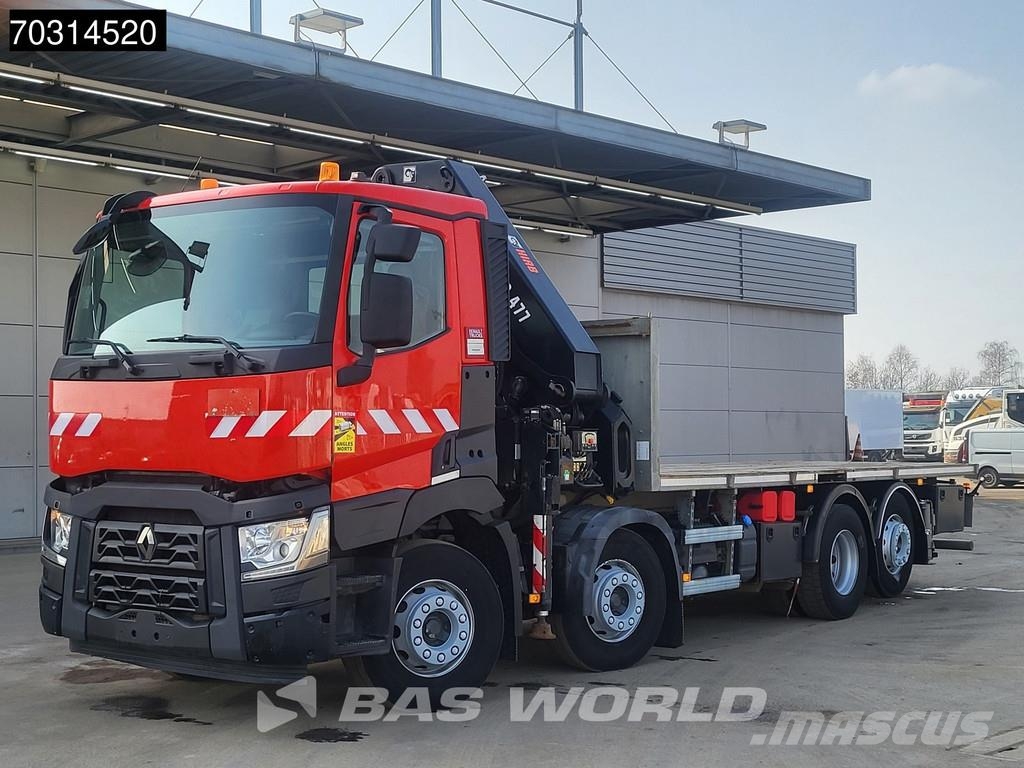 Renault C 460 8X2 HIAB 477EP-2 HIPRO Crane Kran Lift+steer 平板式/側卸式卡車