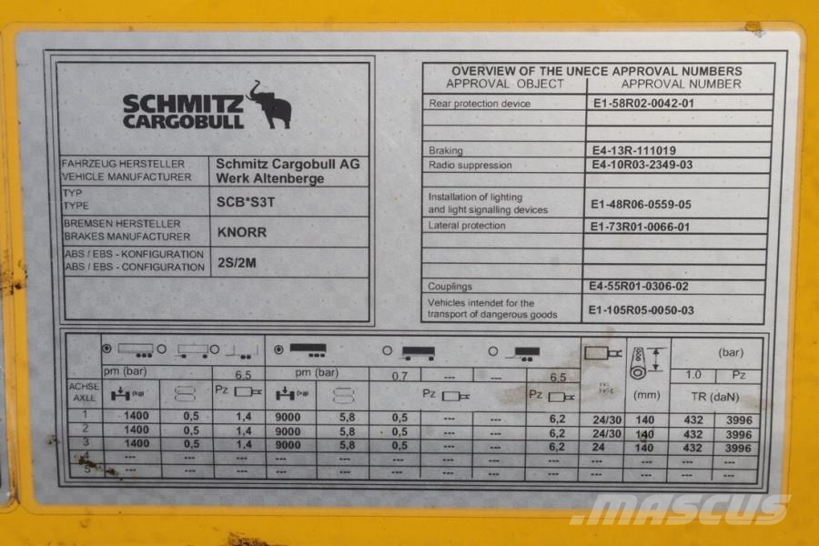 Schmitz Cargobull SCB3ST CoC Documents, Dutch Registration, 3-Axle, Schuifzeilopbouw