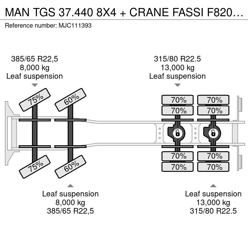 MAN TGS 37.440 8X4 + CRANE FASSI F820 (6x) - *265.000k Kranen voor alle terreinen