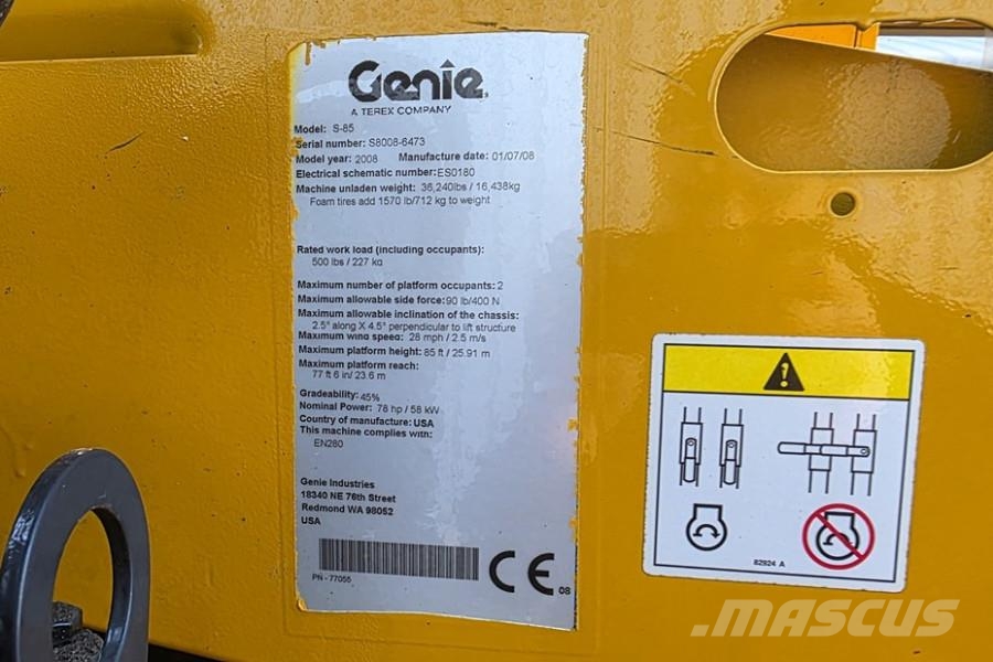 Genie S85 As-Is, Diesel, 4x4 Drive, 27.7m Working Height Teleskopske podizne platforme