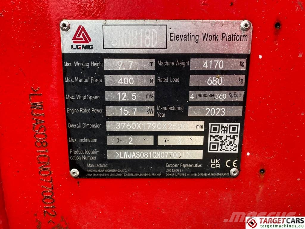 LGMG SR0818D Diesel 4x4 Scissor Work Lift 970cm Šķerveida pacēlāji