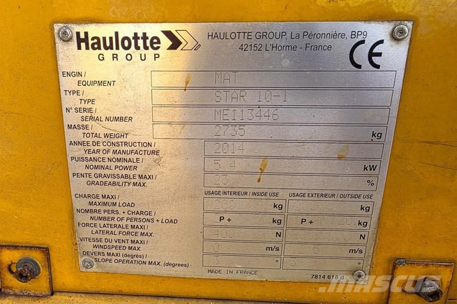 Haulotte STAR 10 Electric, 10m Working Height, 3m Reach, 20 رافعات سلة مفصلية