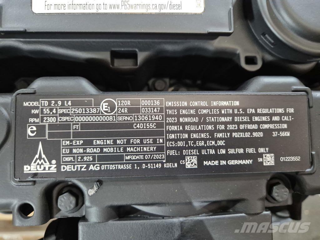 Deutz Motor TD 2.9 L4 Tier 4F Építőipar - Egyebek