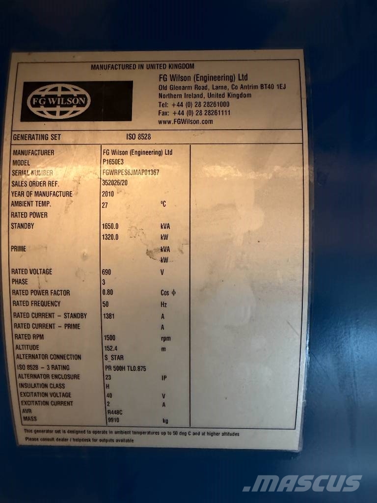 FG Wilson P 1650 E3 مولدات ديزل