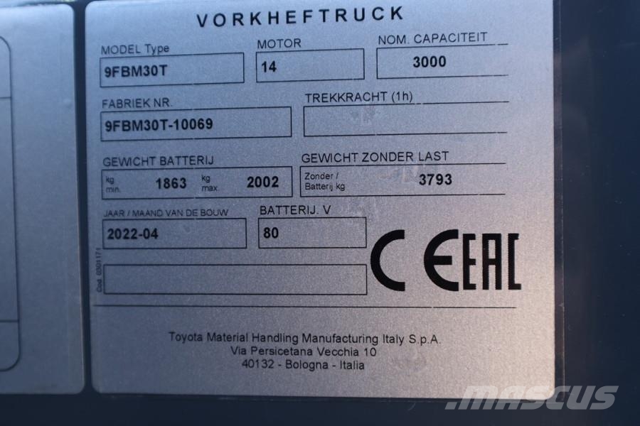 Toyota 9FBM30T Valid inspection, *Guarantee! Electric, 47 Dieselmotviktstruckar