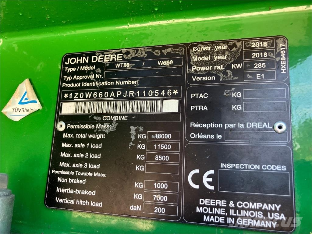 John Deere W660 Kombajni