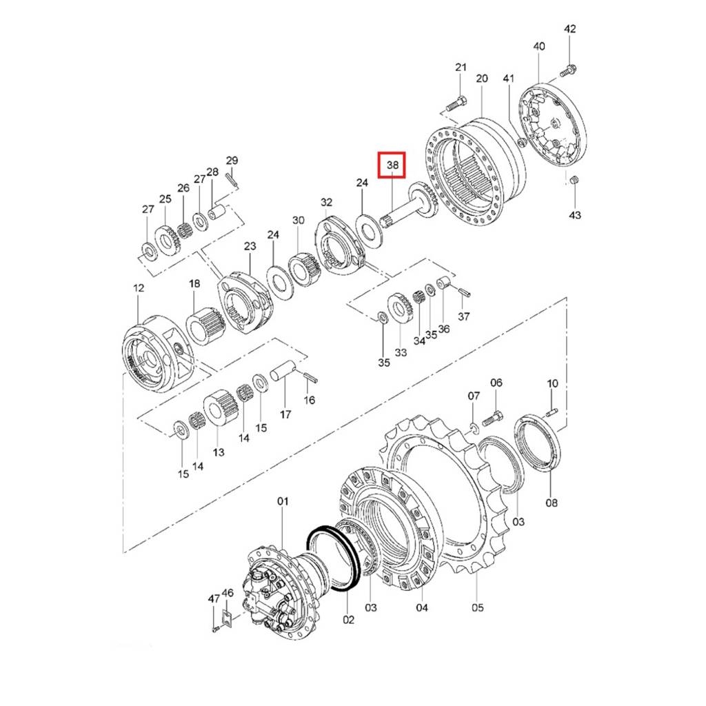 Hitachi Swing Reducer Shaft 22/20/236L Transmissão