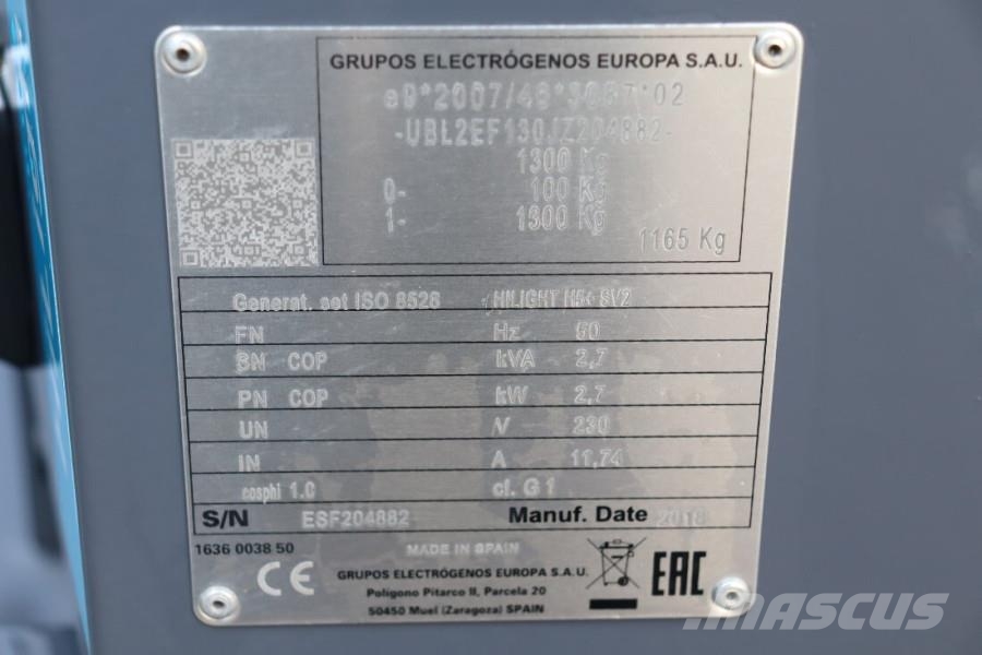 Atlas Copco HiLight H5+ SV2 Valid inspection, Max Boom Height Torres de iluminación