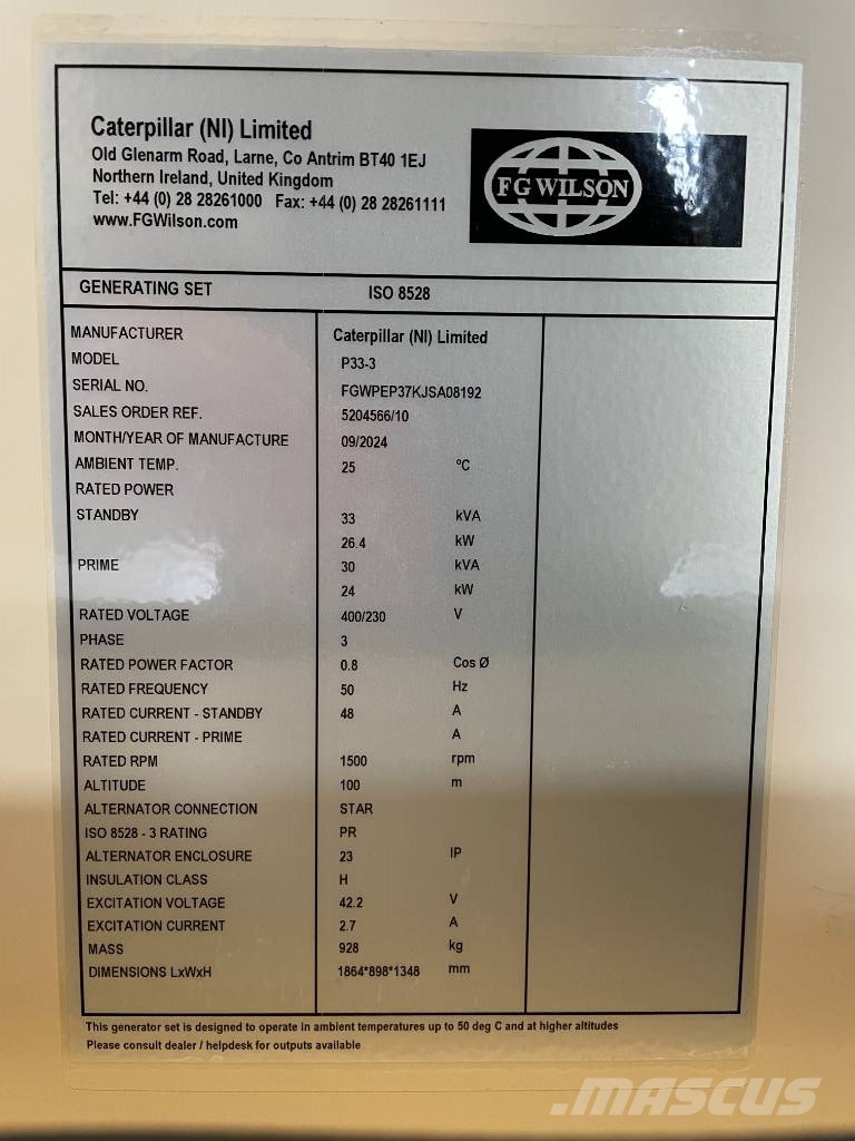 FG Wilson P33-3 - 33 kVA Genset - 125L Tank - DPX-16003-66 Naftové generátory