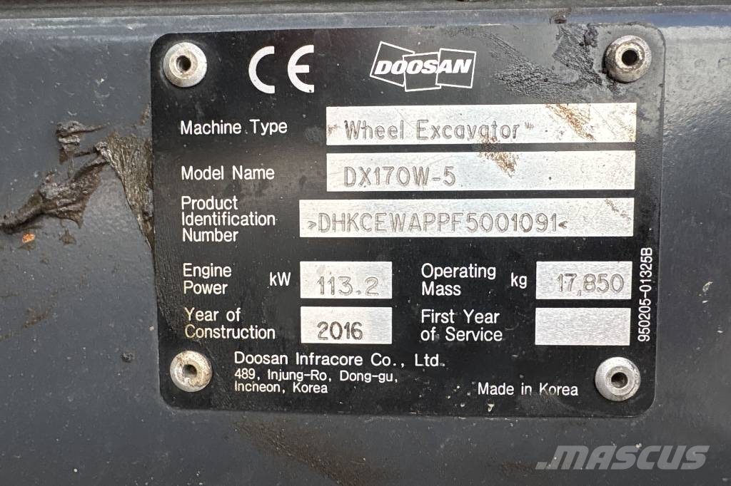 Doosan DX 170W-5, NY servad Hjulgrävare