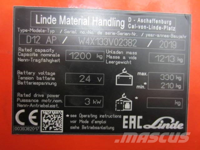 Linde D12 AP Ηλεκτρικά παλετοφόρα με ιστό