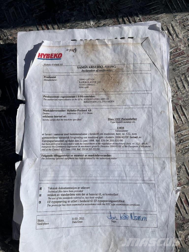 Dino 135 T Citi pacēlāji un platformas