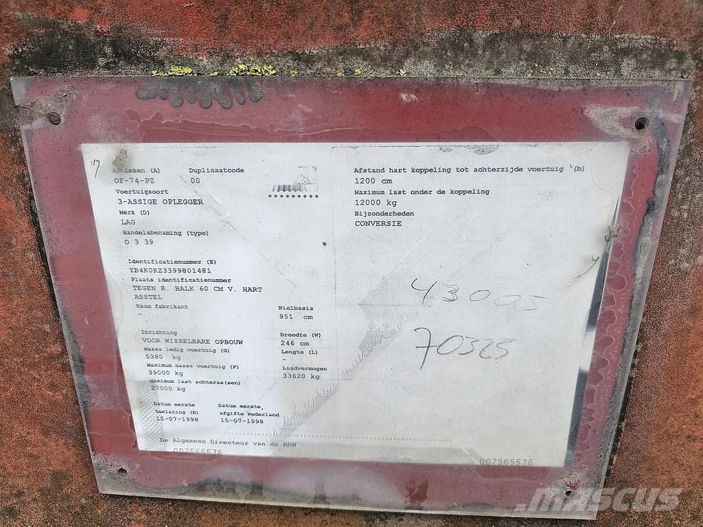 LAG O 3-39/ 40 foot tipper chassis/ steel/ saf drum./ Containerchassis