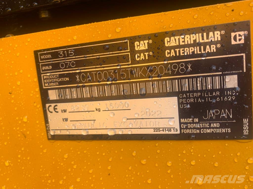 CAT 315 NextGen / 3D, Engcon, Rasvari, 3 kauhaa Escavatori cingolati
