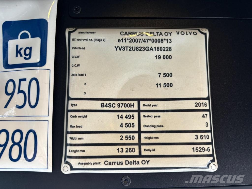 Volvo B11R 9700H 4x2 EURO 6 / AC / AUXILIARY HEATING / W المركبة
