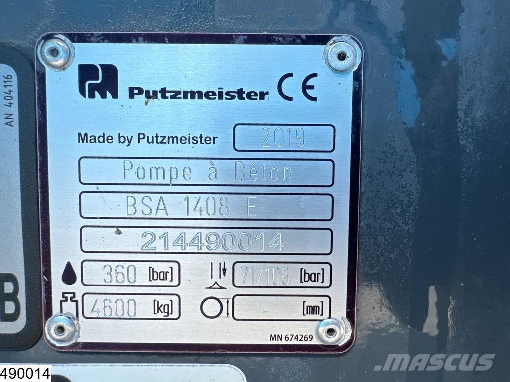 Putzmeister BSA 1408E 110 kW, 106 bar, 79 m3/hr, 395 Hour Betonpomptrucks