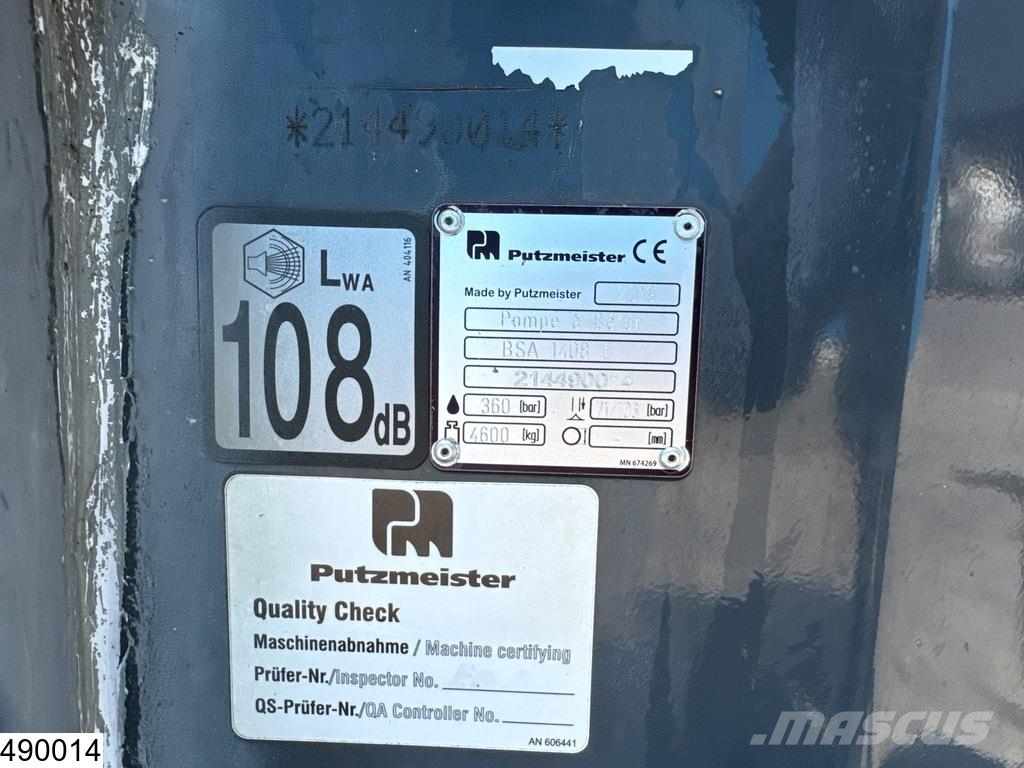 Putzmeister BSA 1408E 110 kW, 106 bar, 79 m3/hr, 395 Hour Betonpomptrucks