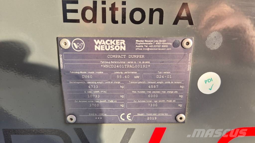 Wacker Neuson DV60 - 2019 YEAR - 2760 HOURS - AC Minidumpperit
