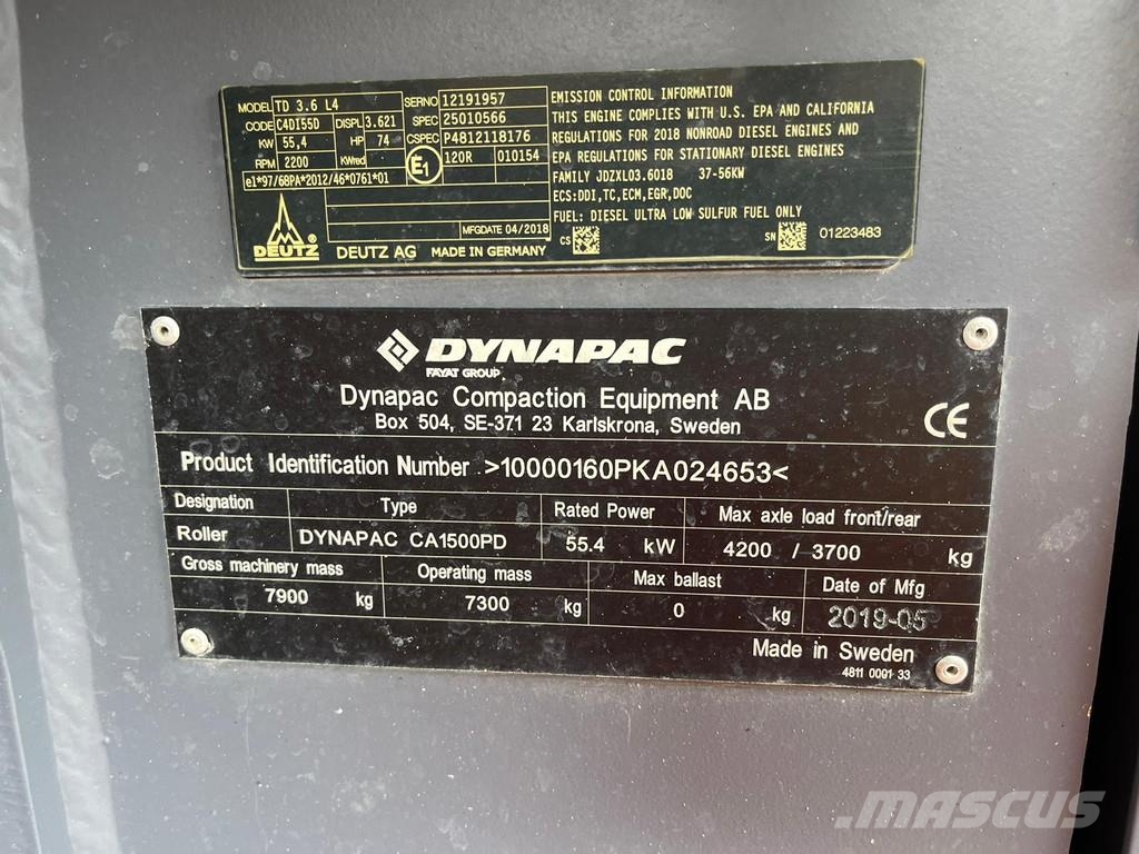 Dynapac CA1500PD (7.3t) - EPA / CE Certified Walce jednobębnowe