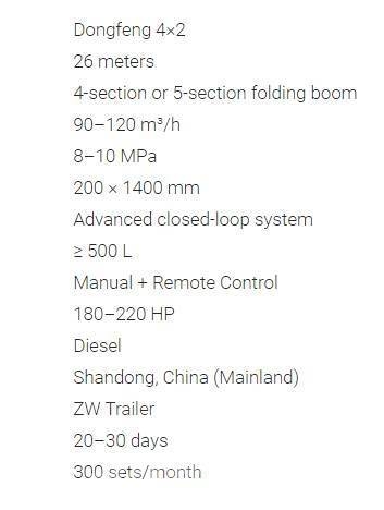 Dongfeng 4x2 26M Concrete Pump Truck Kamionske črpalke za beton
