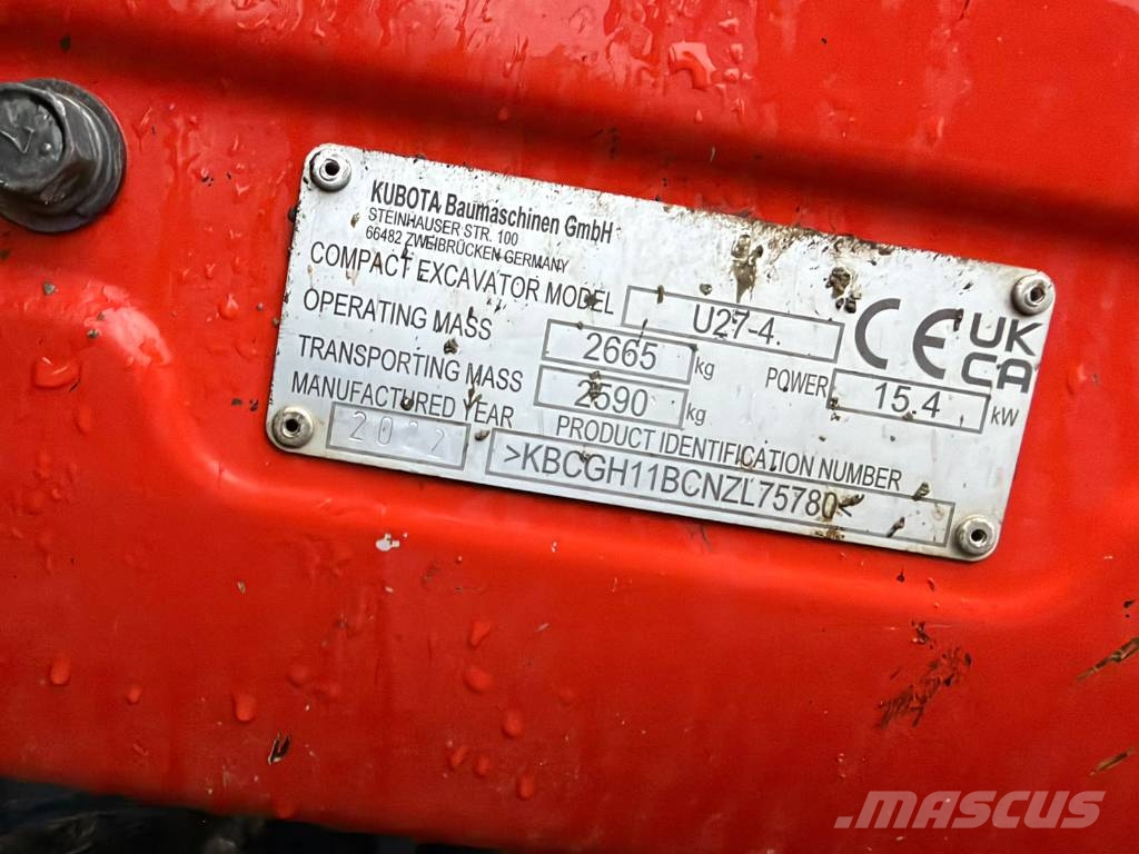 Kubota U 27-4 حفارات صغيرة أقل من 7 طن (حفارات صغيرة)