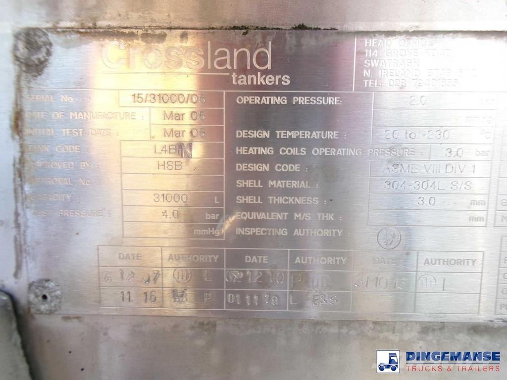 Crossland Bitumen tank inox 31 m3 / 1 comp Semi-trailer med Tank