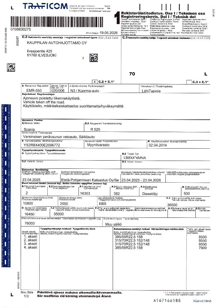 Scania R 520 LB Camiones con chasís y cabina