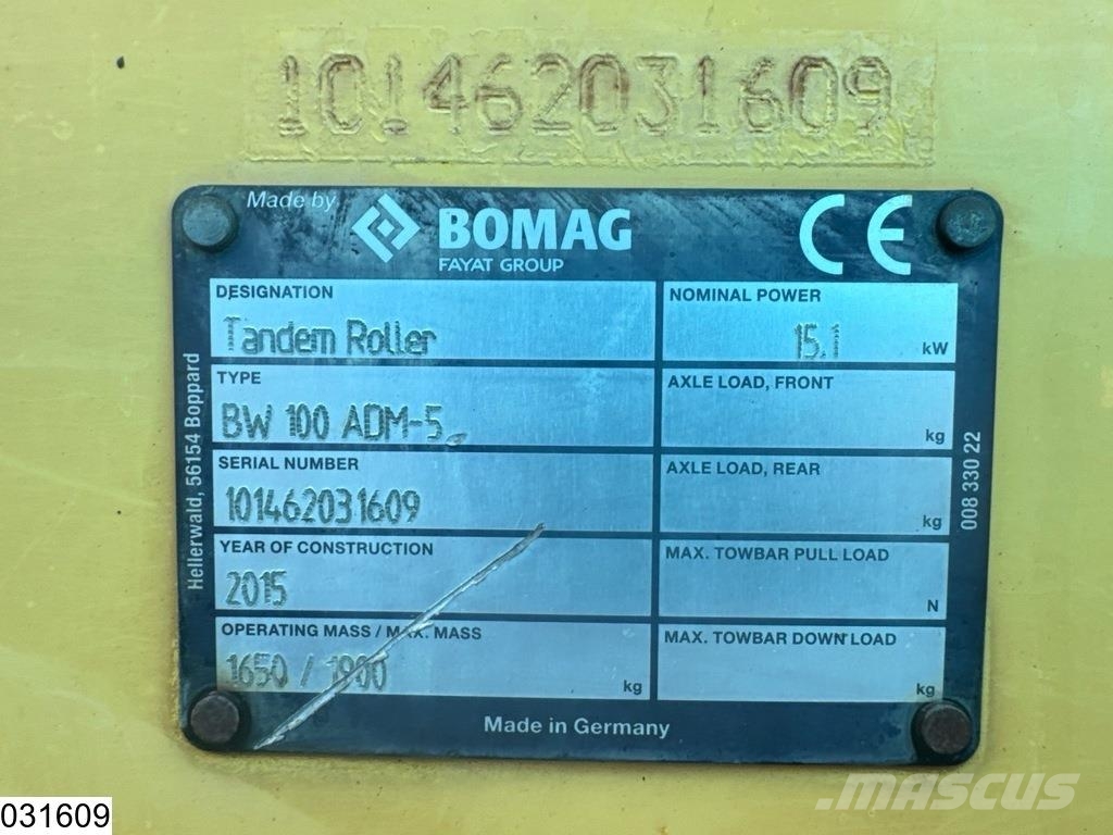 Bomag BW 100ADM-5 667 hr, 2015, 15,1 kW Ostali valjci