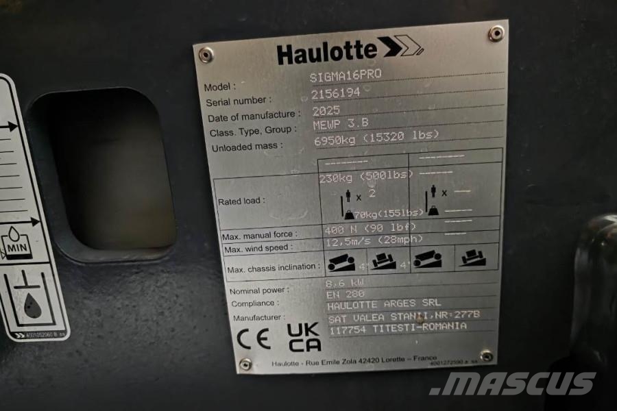 Haulotte SIGMA 16PRO Valid Inspection, Electric, 15.7m Work Iseliikuvad poomtõstukid