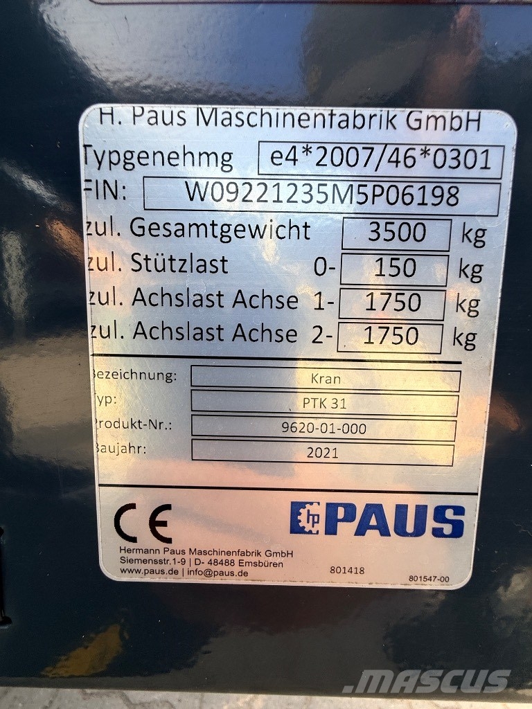 Paus PTK 31 Snelmontage kranen
