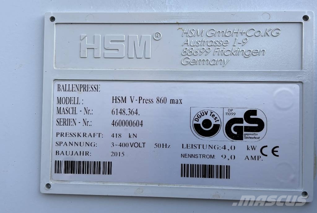 HSM V-Press 860 max مكابس المخلفات