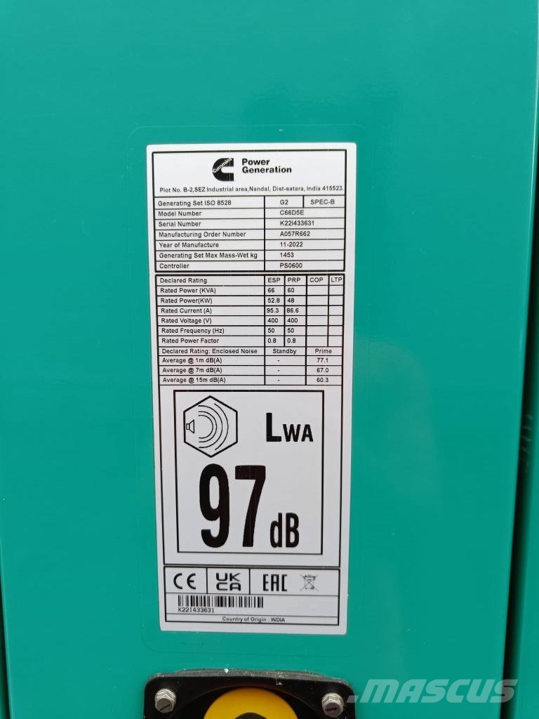 Cummins C66D5E ディーゼル発電機