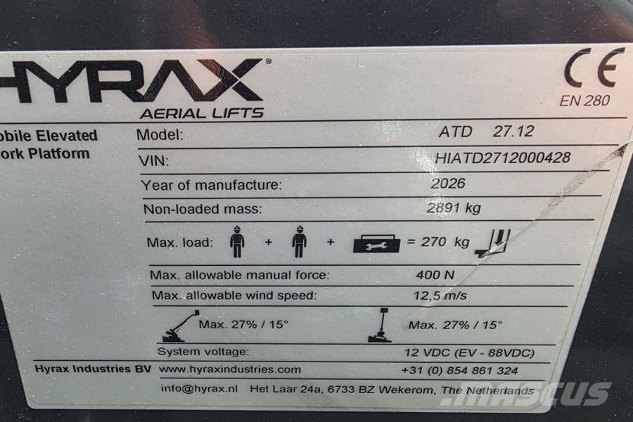 Hyrax ATD 27.12 Diesel, 12.6m Working Height 12.6m Reach Telescoophoogwerkers