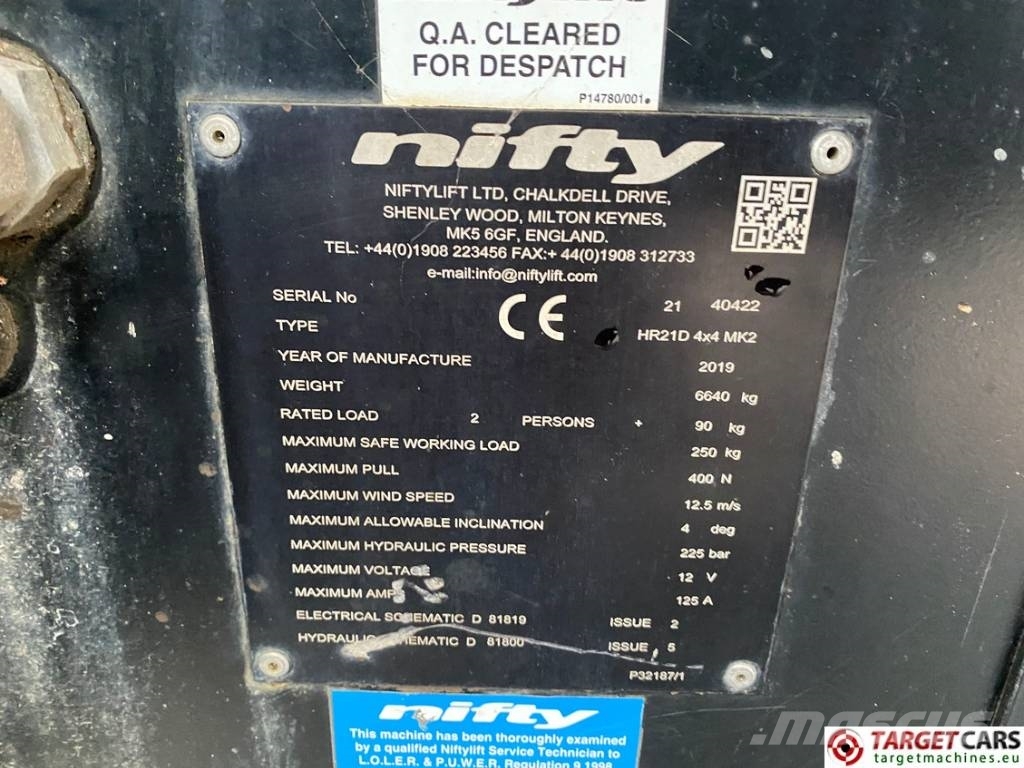 Niftylift HR21D MK2 Articulated 4x4 Diesel Boom WorkLift 21M Compact self-propelled boom lifts