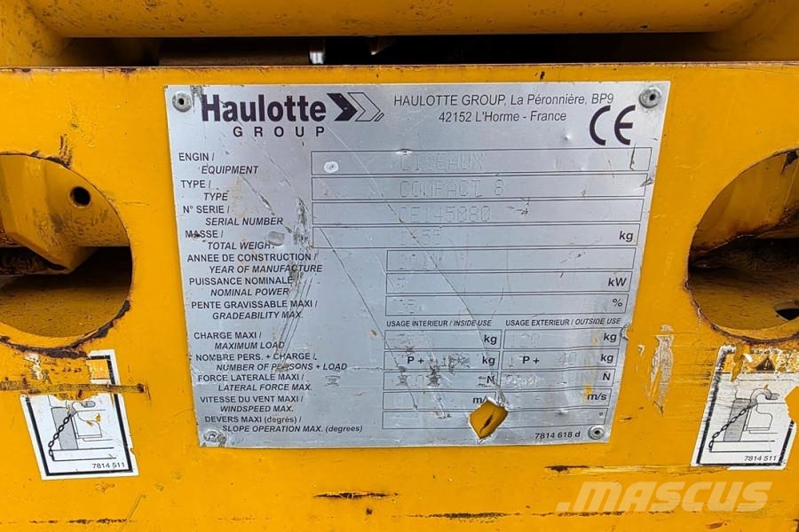 Haulotte Compact 8 Electric, 8.2m Working Height, 350kg Cap Plataformas tijera