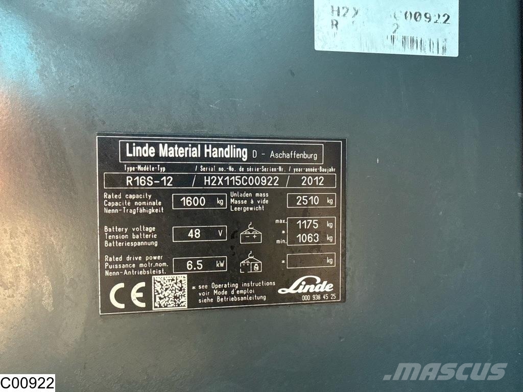 Linde R16 48V, 6.5 KW, 9578H Elektritõstukid