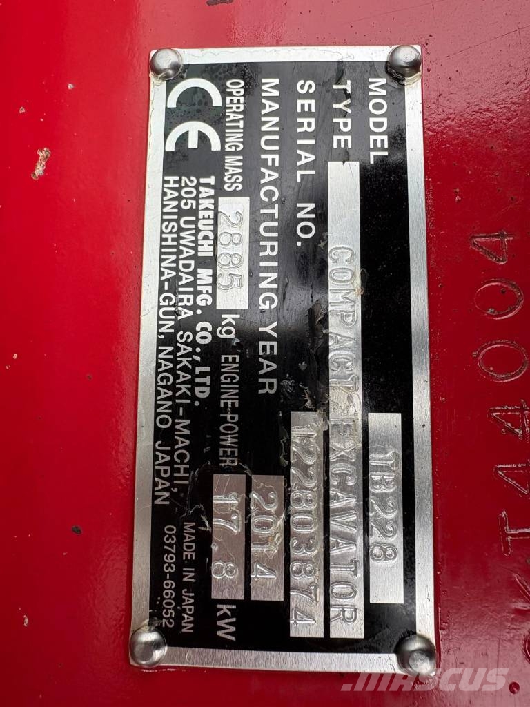 Takeuchi TB 228 POWERTILT!! 2 bakken Mini ekskavatori < 7 t