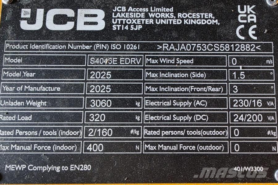 JCB S4046E Valid inspection, 14m Working Height, 320kg Škarjaste dvižne ploščadi
