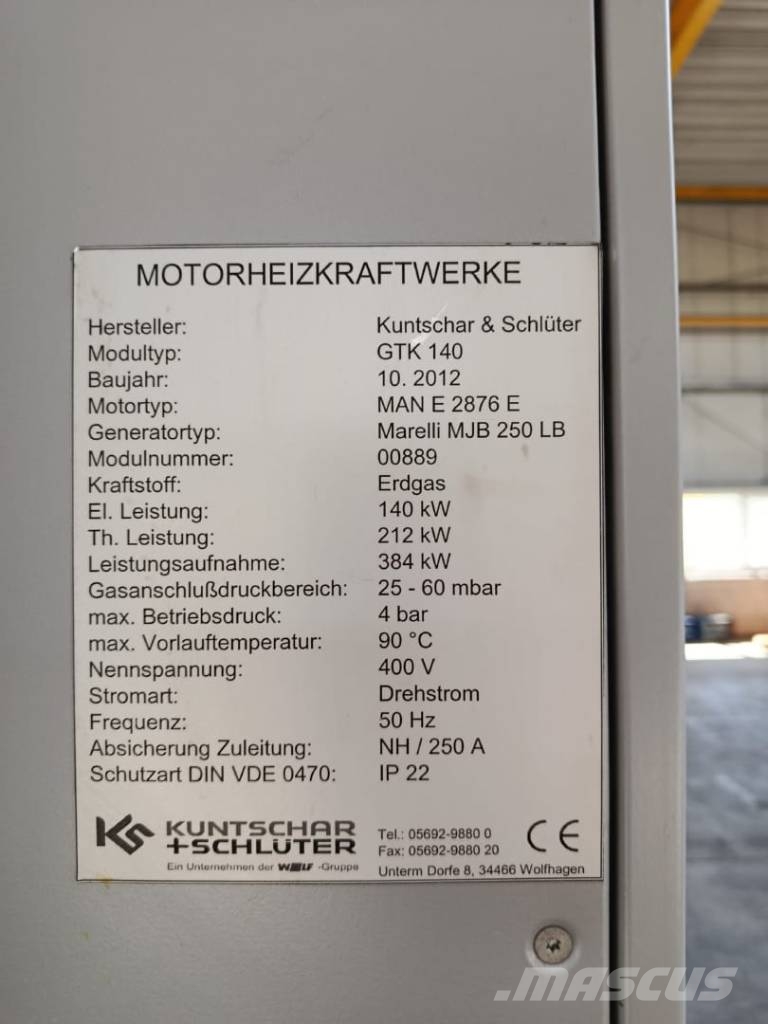 K+S (Wolf) GTK 140 (MAN E2876 E312) Gas BHKW 150 K Plynové generátory