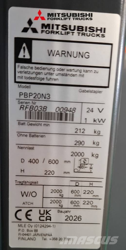 Mitsubishi PBP20N3 Montacargas manual