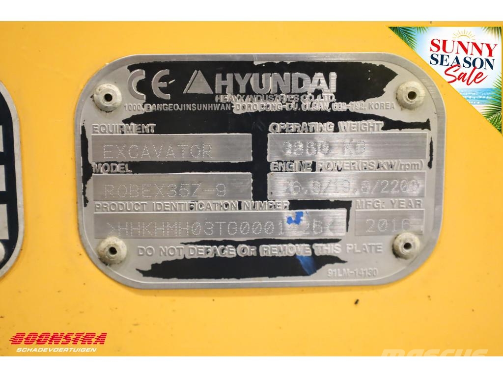 Hyundai Robex 35-Z-9 BY 2016 3.572 Uur Minibagger < 7t