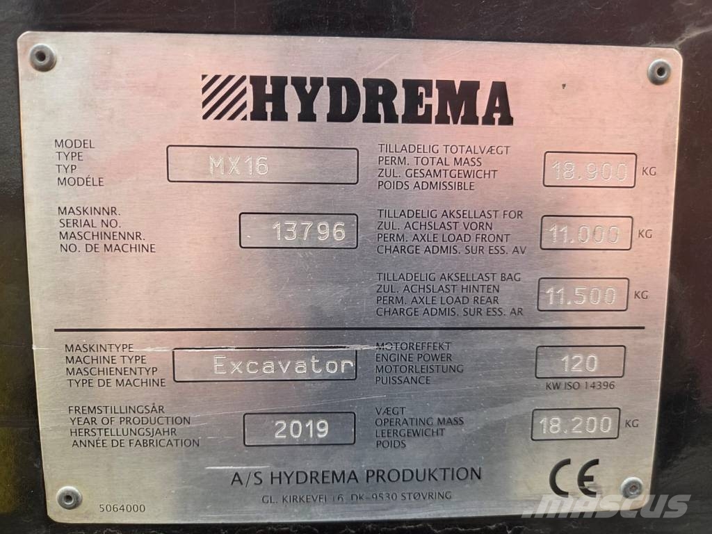 Hydrema MX 16 / Engcon, Rasvari, Lämmitin Excavadoras de ruedas