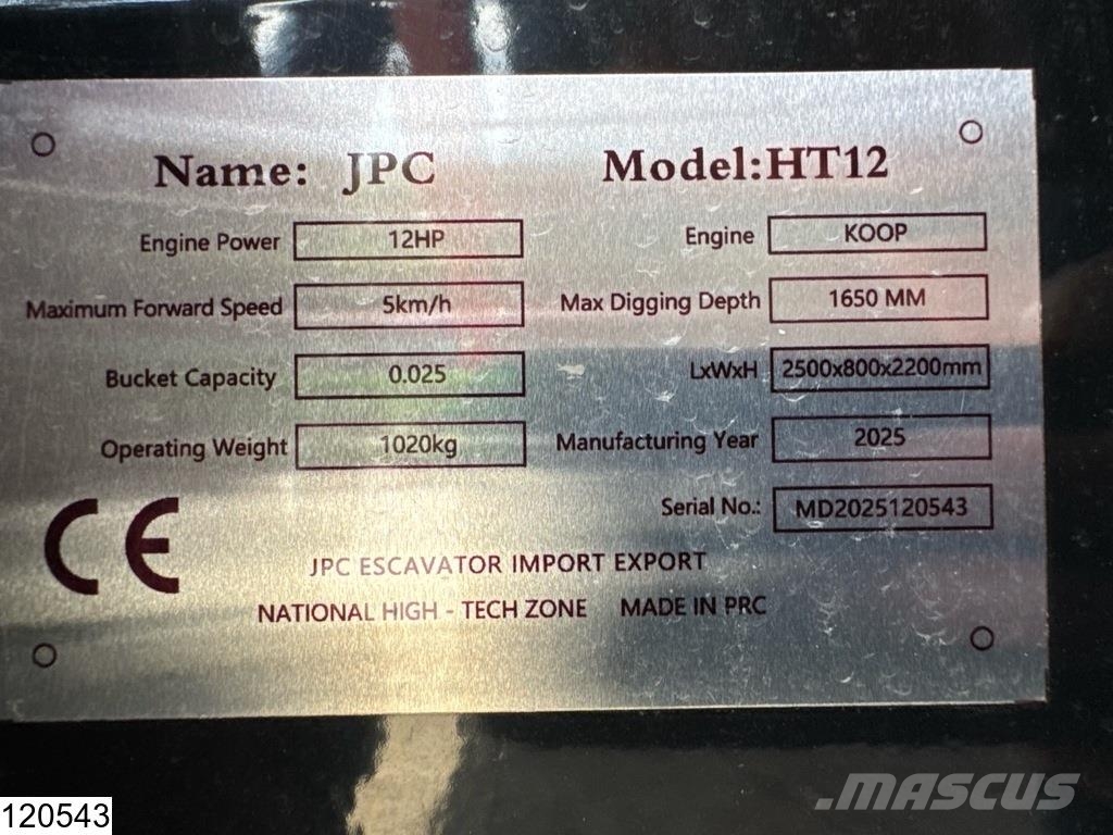 JPC HT12 New – Unused, 2025, 12 hp Mini bageri < 7t