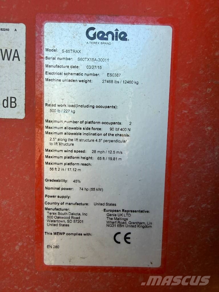 Genie S 65 Trax Telescoop hoogwerker 22m 2809uur Teleskopske podizne platforme