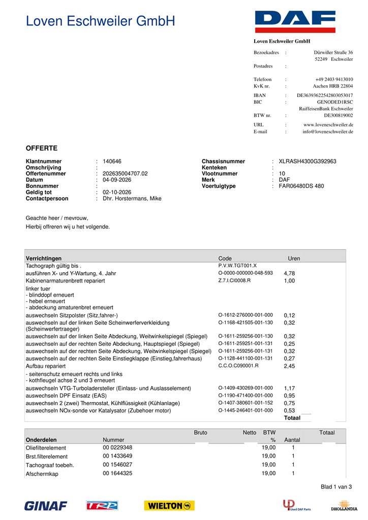 DAF XF480 BDF Šasija ar kabīni