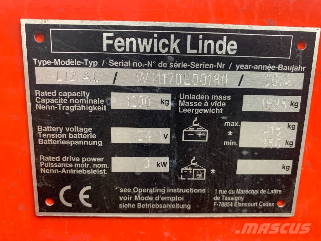 Linde L12AC V-3818 FOR EXPORT ONLY OB 보행식 리치 지게차